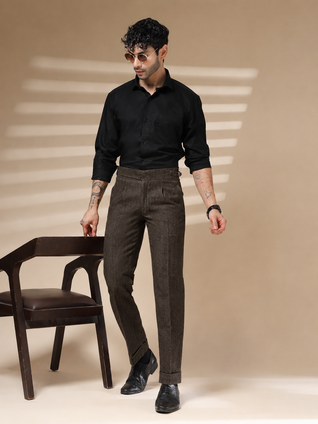 Brown Exotic Herringbone Gurkha Pants | Boot Cut Fit by ITALIAN VEGA®