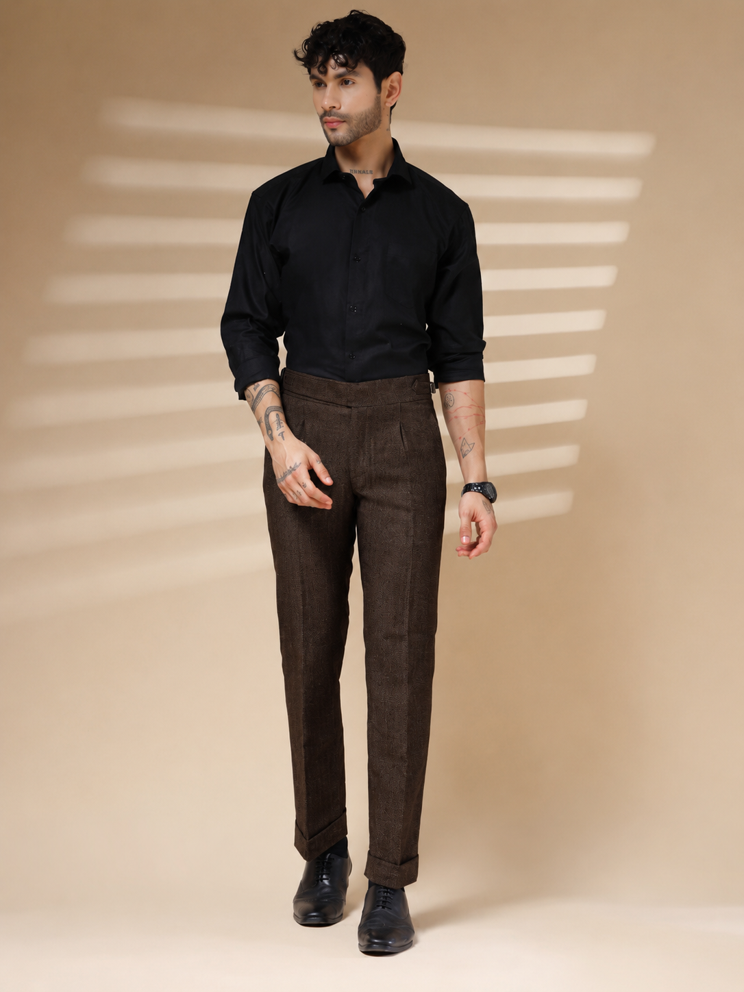 Brown Exotic Herringbone Gurkha Pants | Boot Cut Fit by ITALIAN VEGA®