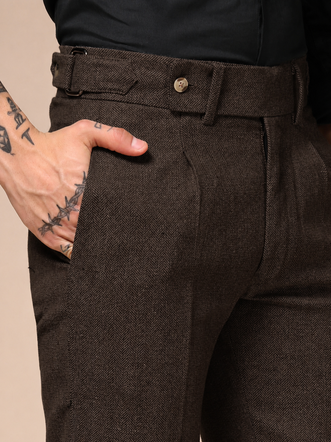 Brown Oxford Herringbone Gurkha Pants | Boot Cut Fit by ITALIAN VEGA®