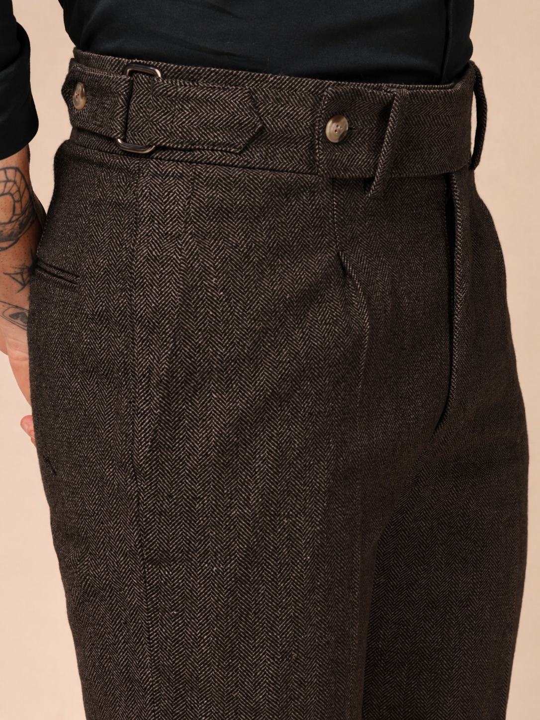 Brown Oxford Herringbone Gurkha Pants | Boot Cut Fit by ITALIAN VEGA®