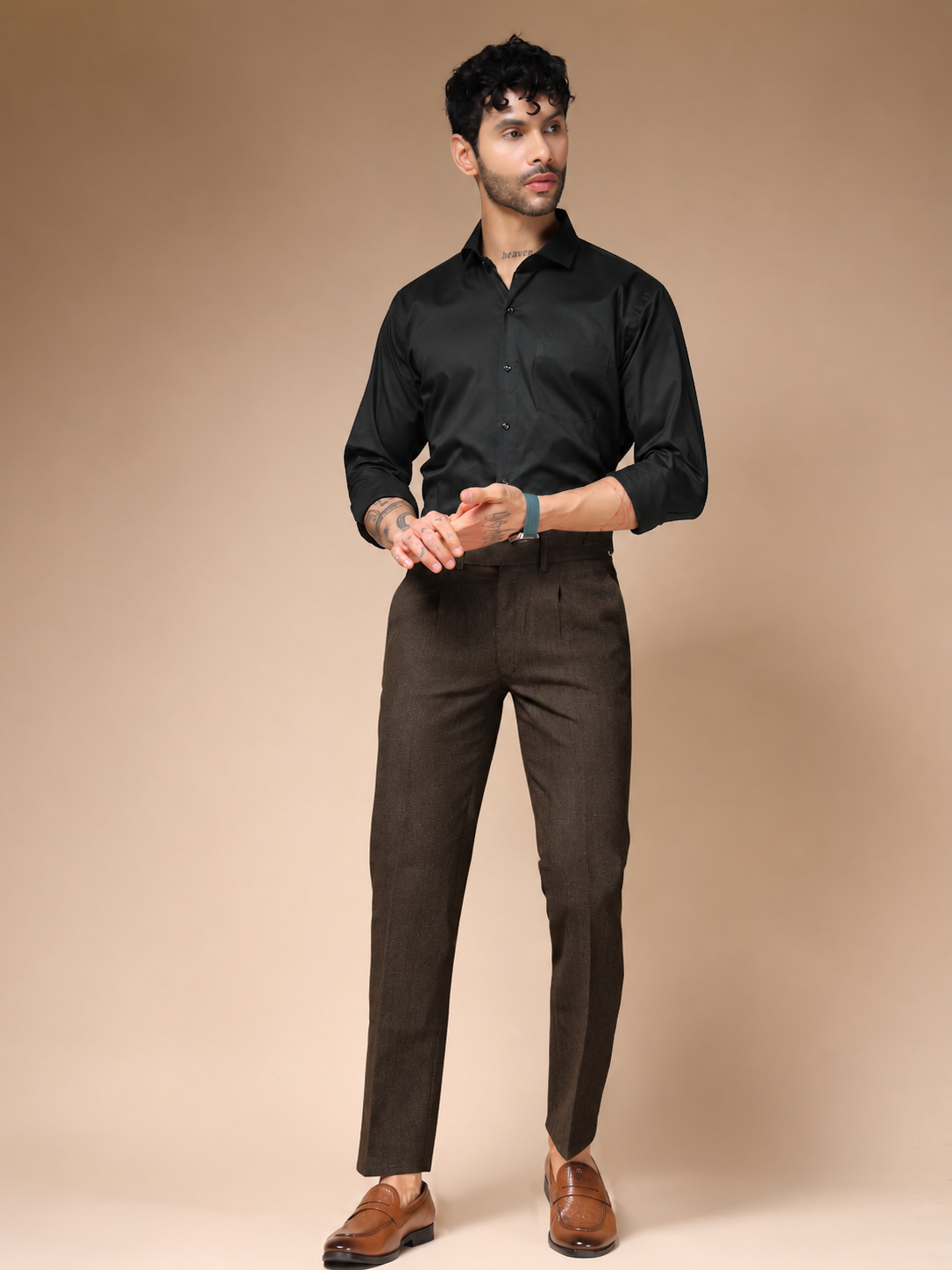 Brown Oxford Herringbone Gurkha Pants | Boot Cut Fit by ITALIAN VEGA®