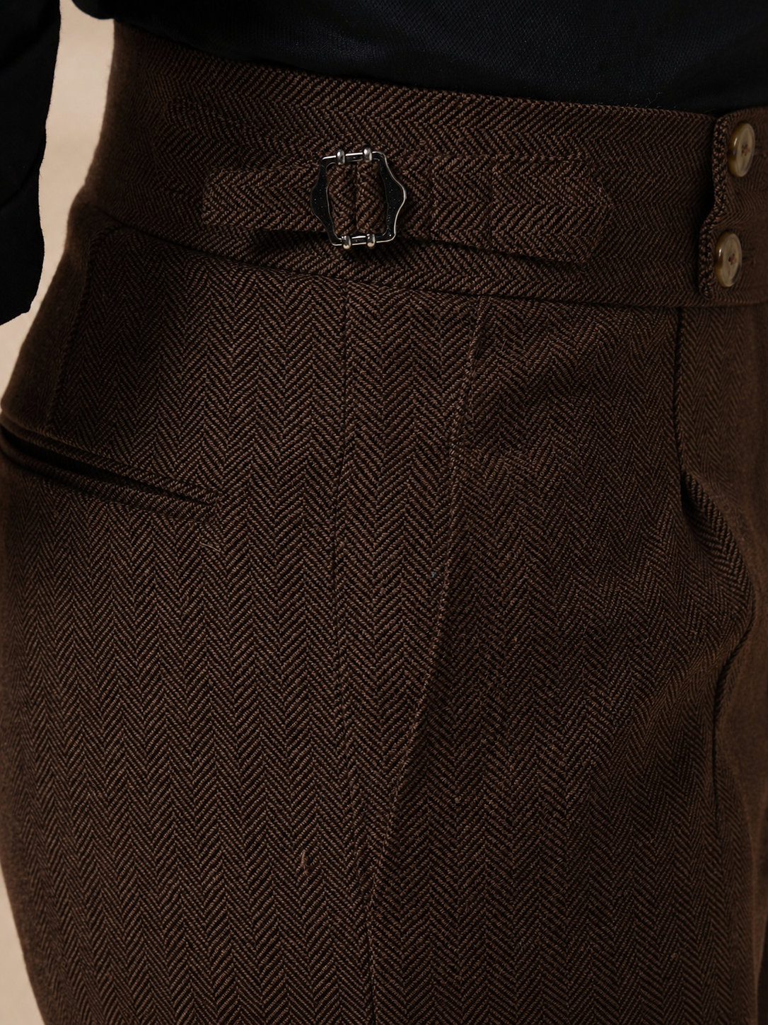 Brown Signature Buttoned Herringbone Gurkha Pants | Boot Cut Fit by ITALIAN VEGA®