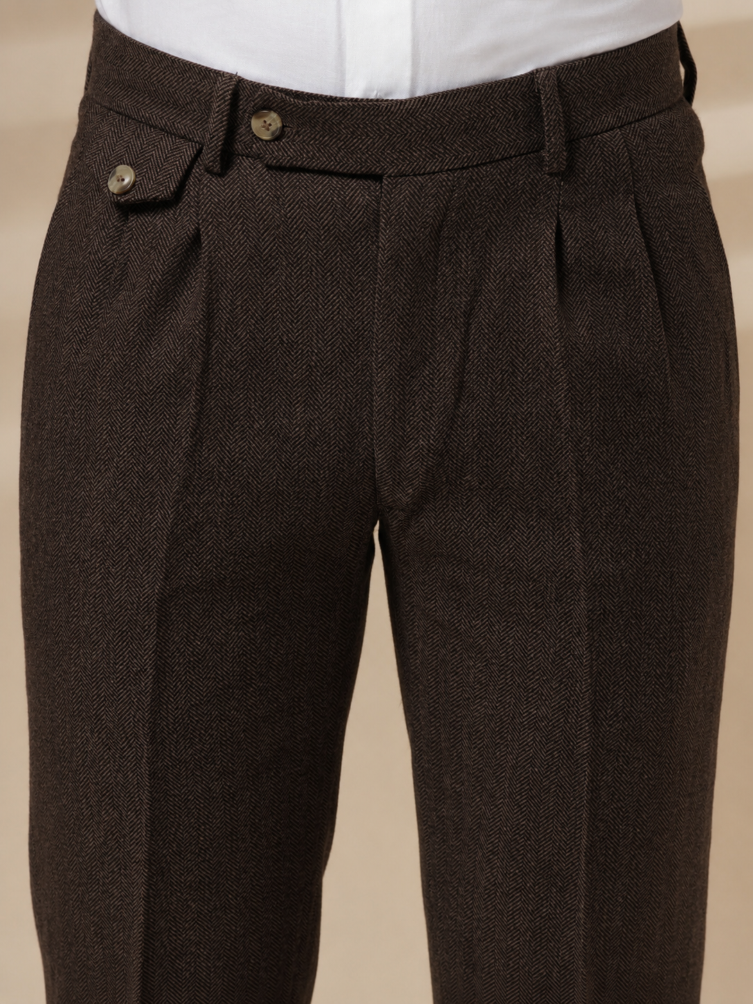 Brown Signature Flap Herringbone Gurkha Pants | Boot Cut Fit by ITALIAN VEGA®