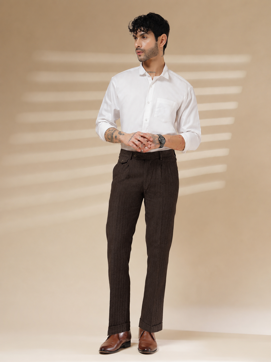 Brown Signature Flap Herringbone Gurkha Pants | Boot Cut Fit by ITALIAN VEGA®