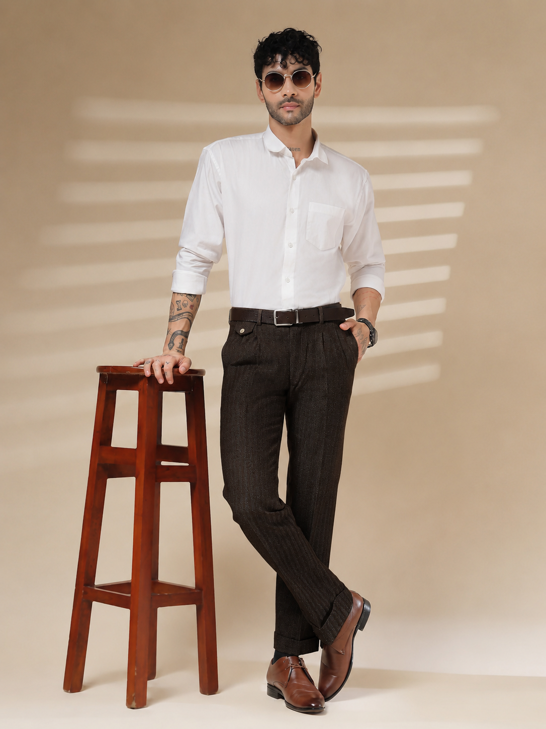 Brown Signature Flap Herringbone Gurkha Pants | Boot Cut Fit by ITALIAN VEGA®