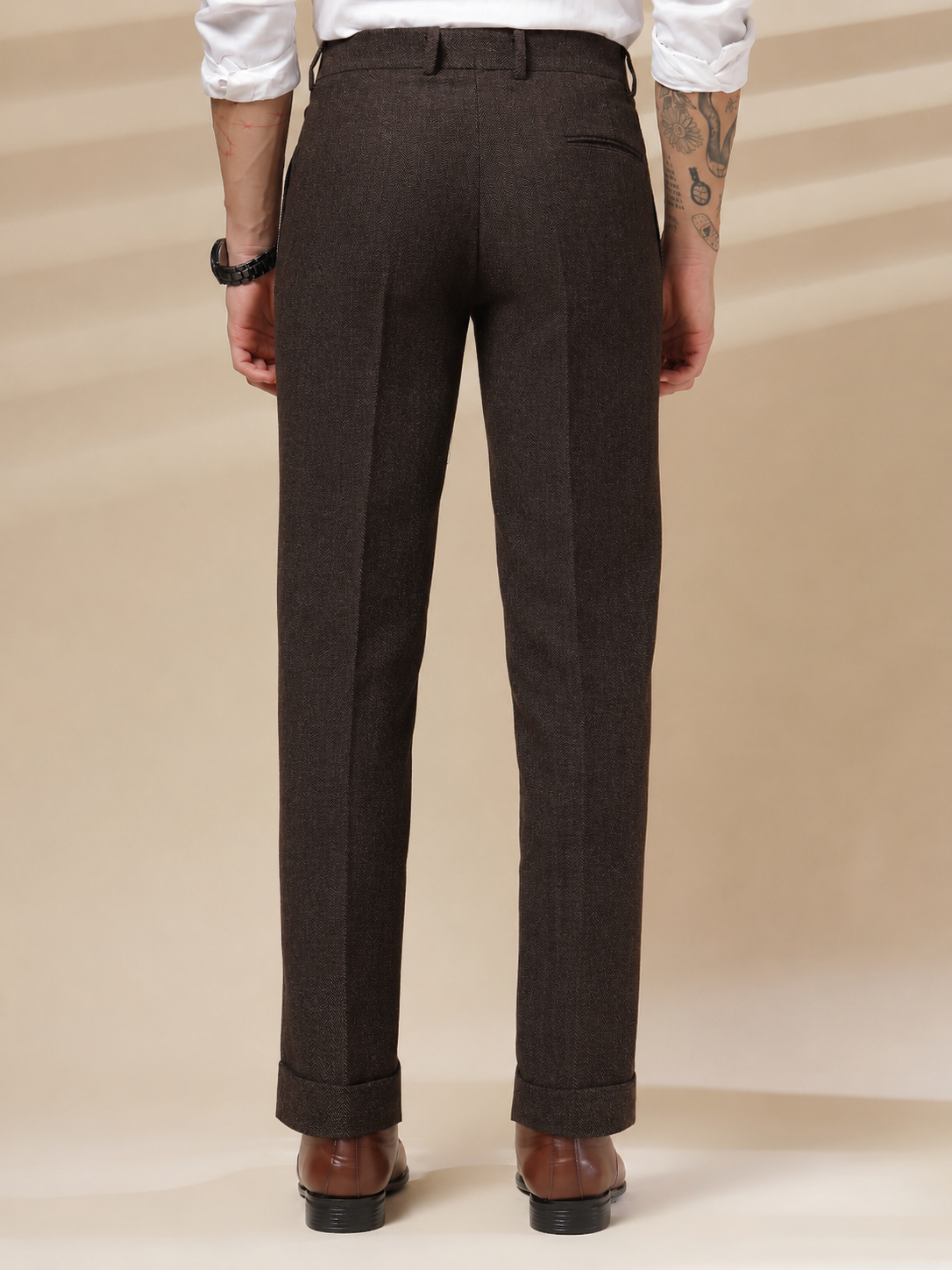 Brown Signature Flap Herringbone Gurkha Pants | Boot Cut Fit by ITALIAN VEGA®