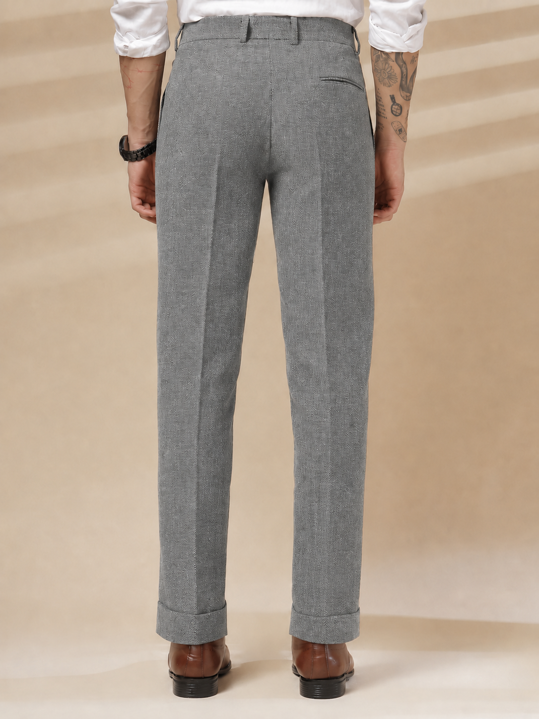 Light Grey Signature Flap Herringbone Gurkha Pants | Boot Cut Fit by ITALIAN VEGA®