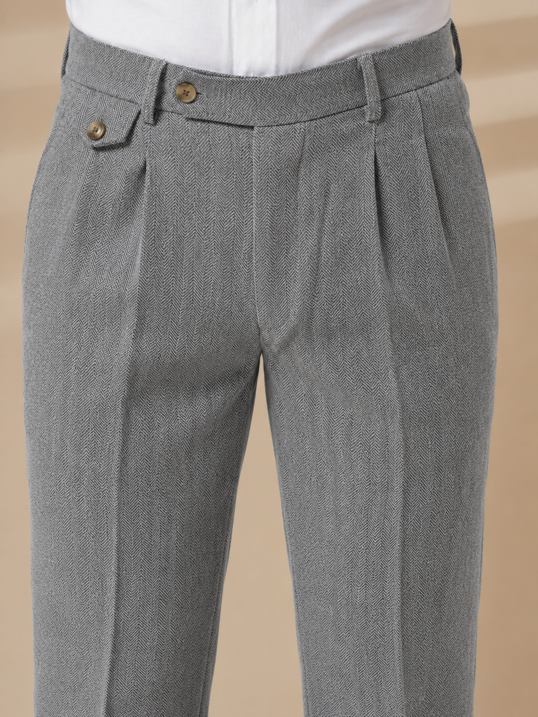 Light Grey Signature Flap Herringbone Gurkha Pants | Boot Cut Fit by ITALIAN VEGA®