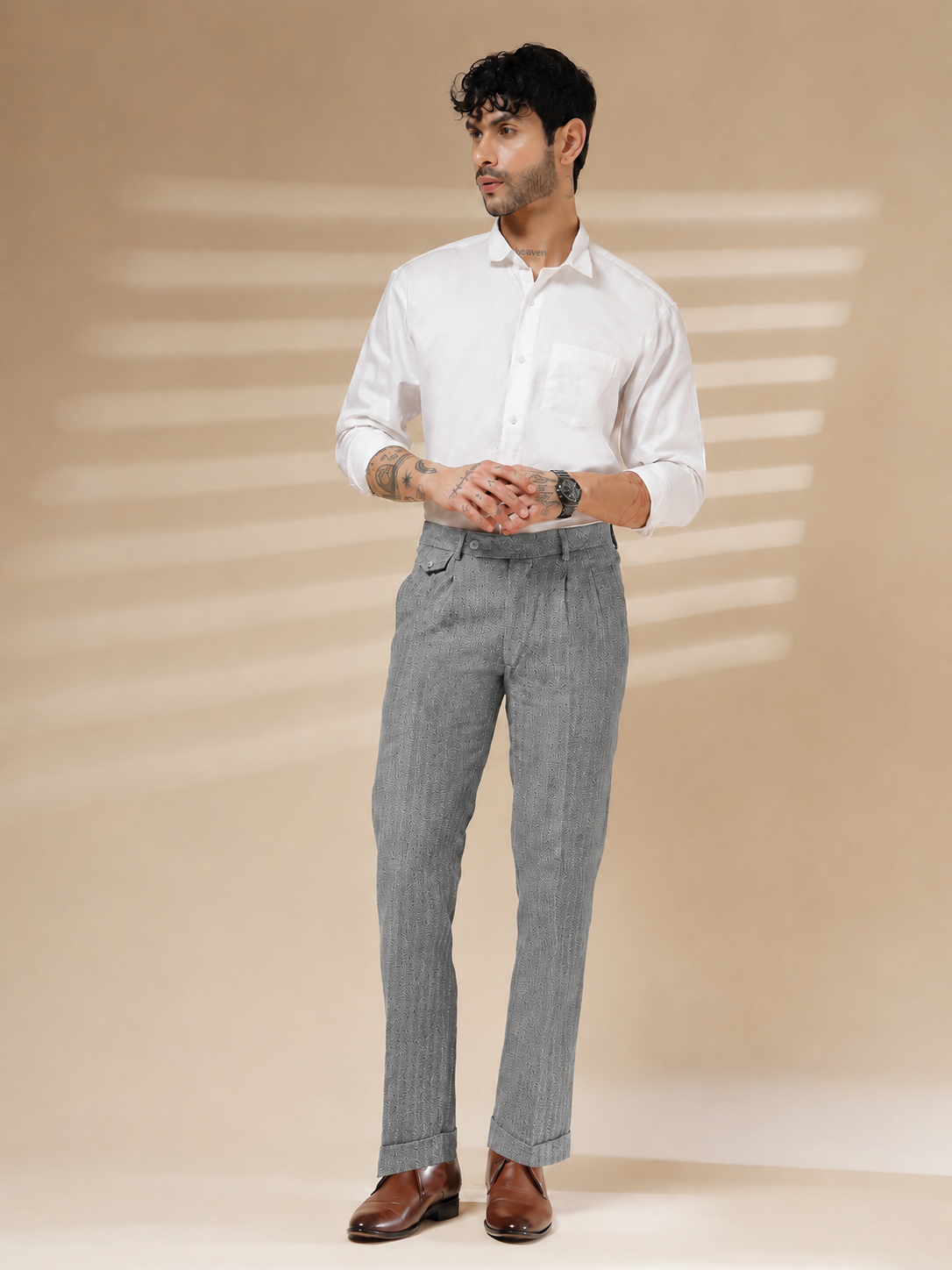 Light Grey Signature Flap Herringbone Gurkha Pants | Boot Cut Fit by ITALIAN VEGA®