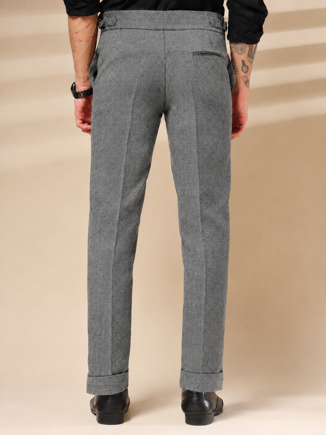 Light Grey Signature Buttoned Herringbone Gurkha Pants | Boot Cut Fit by ITALIAN VEGA®