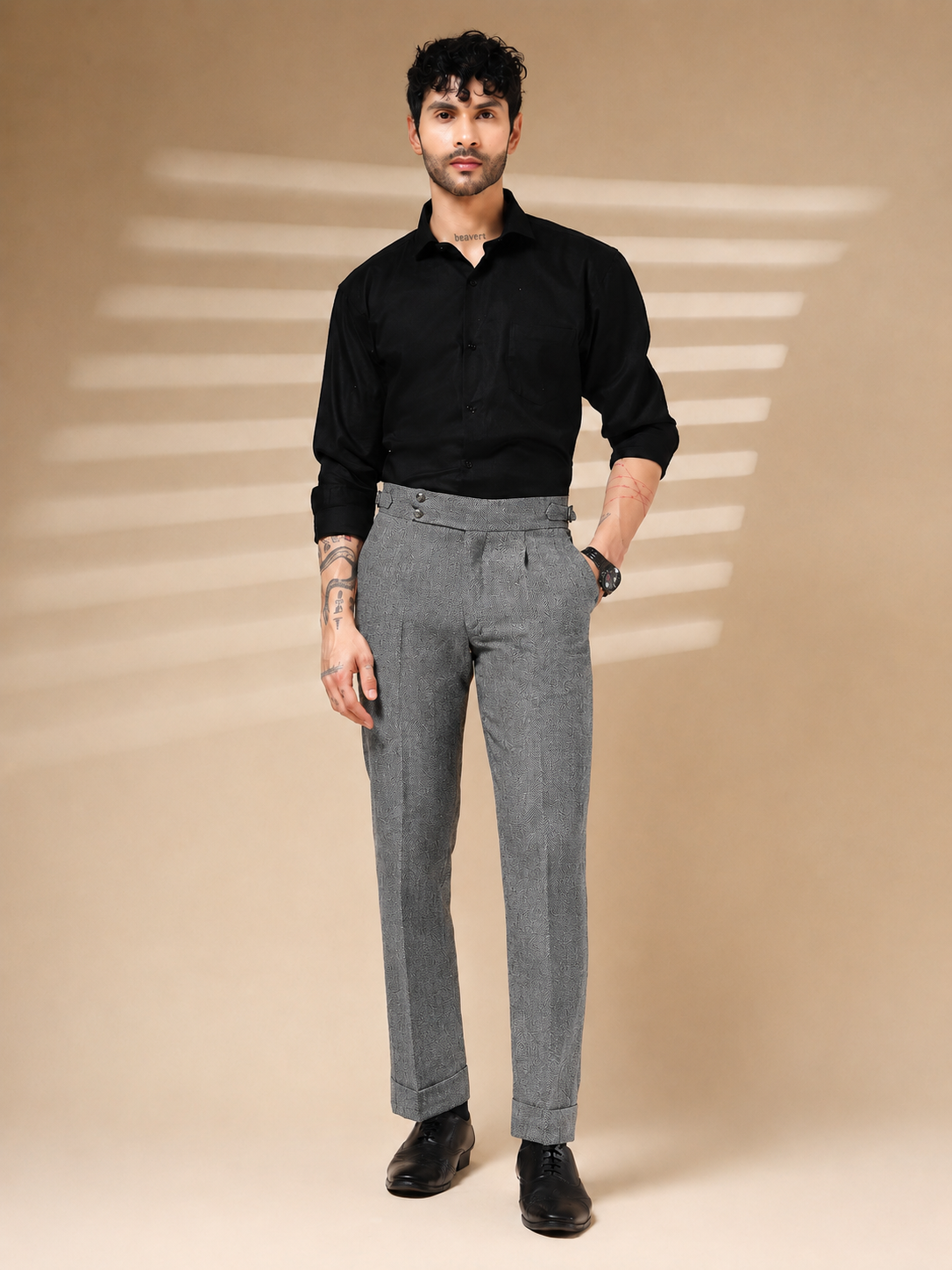 Light Grey Signature Buttoned Herringbone Gurkha Pants | Boot Cut Fit by ITALIAN VEGA®