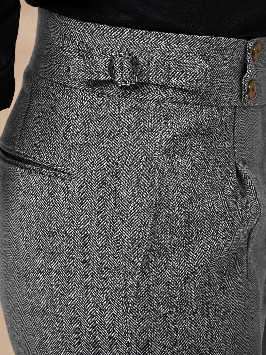 Light Grey Signature Buttoned Herringbone Gurkha Pants | Boot Cut Fit by ITALIAN VEGA®