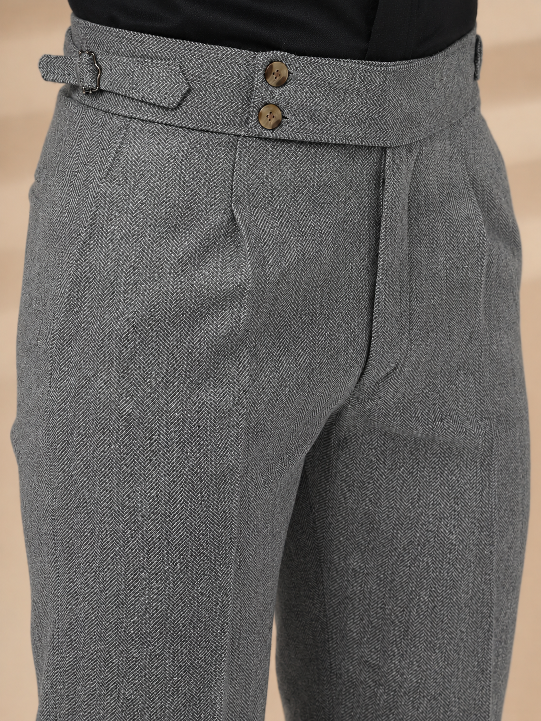 Light Grey Signature Buttoned Herringbone Gurkha Pants | Boot Cut Fit by ITALIAN VEGA®