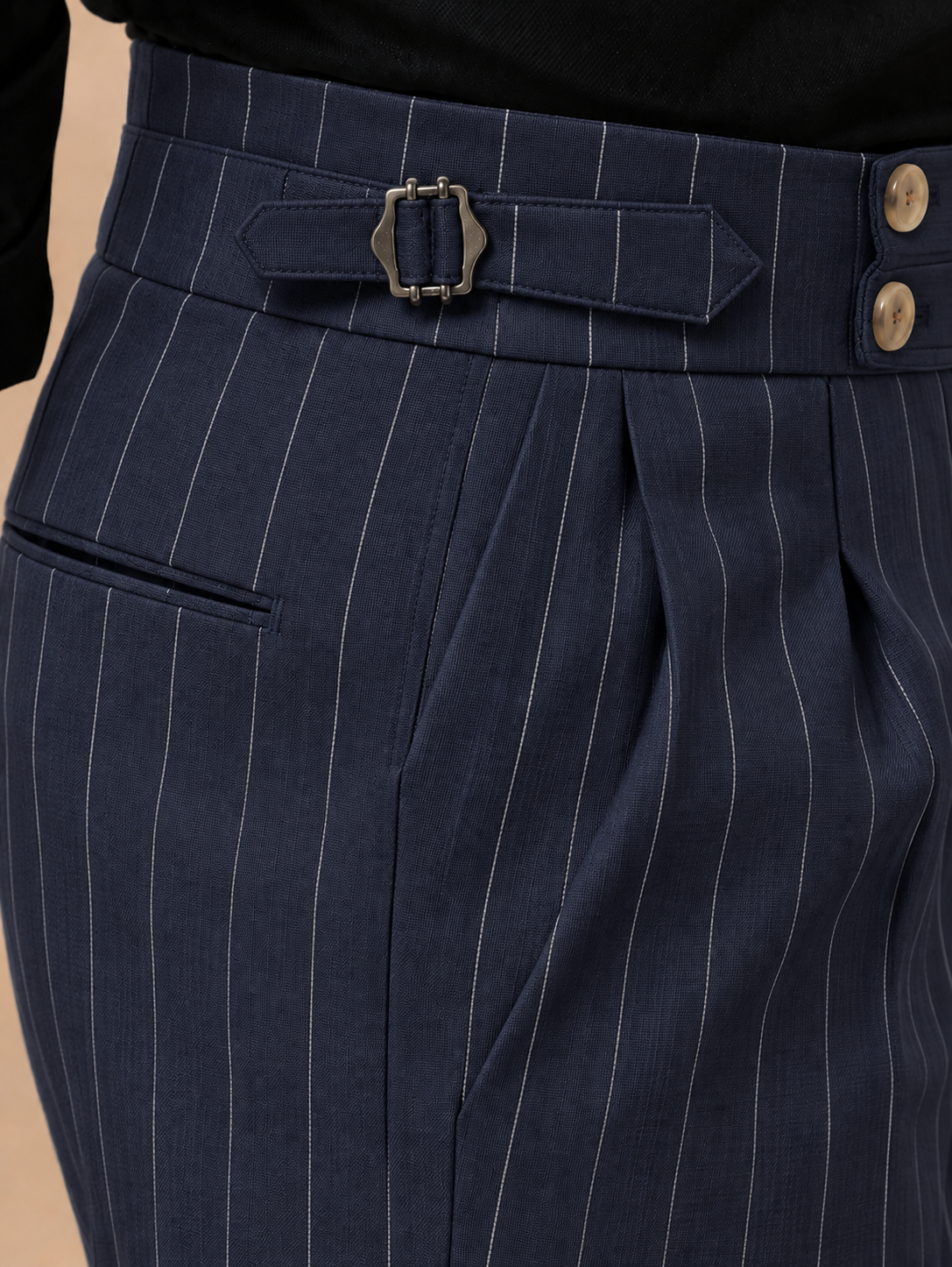 Navy Striped Buttoned Gurkha Pants | Italian Vega® Limited Edition