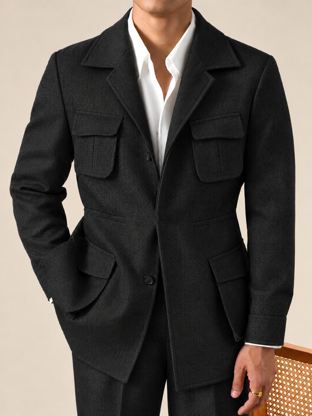 Vintage Herringbone Hunting Jacket - Slim Fit Jacket by Italian Vega