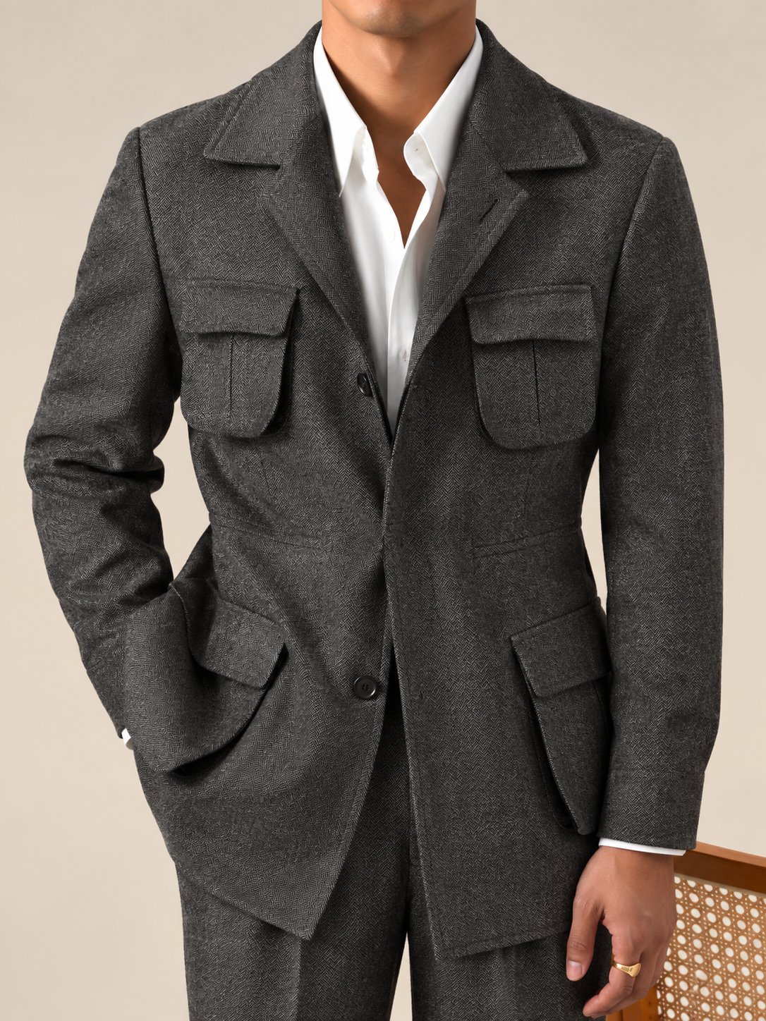 Vintage Herringbone Hunting Jacket - Slim Fit Jacket by Italian Vega