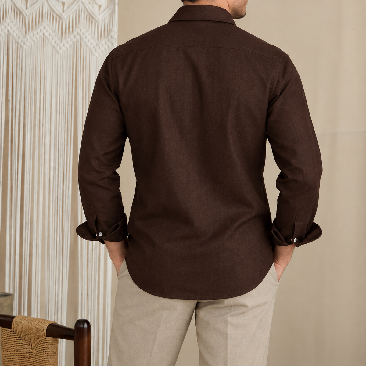 Italian Vega European Linen - One Piece Collar Single Pocket Solid Linen Shirt - 001