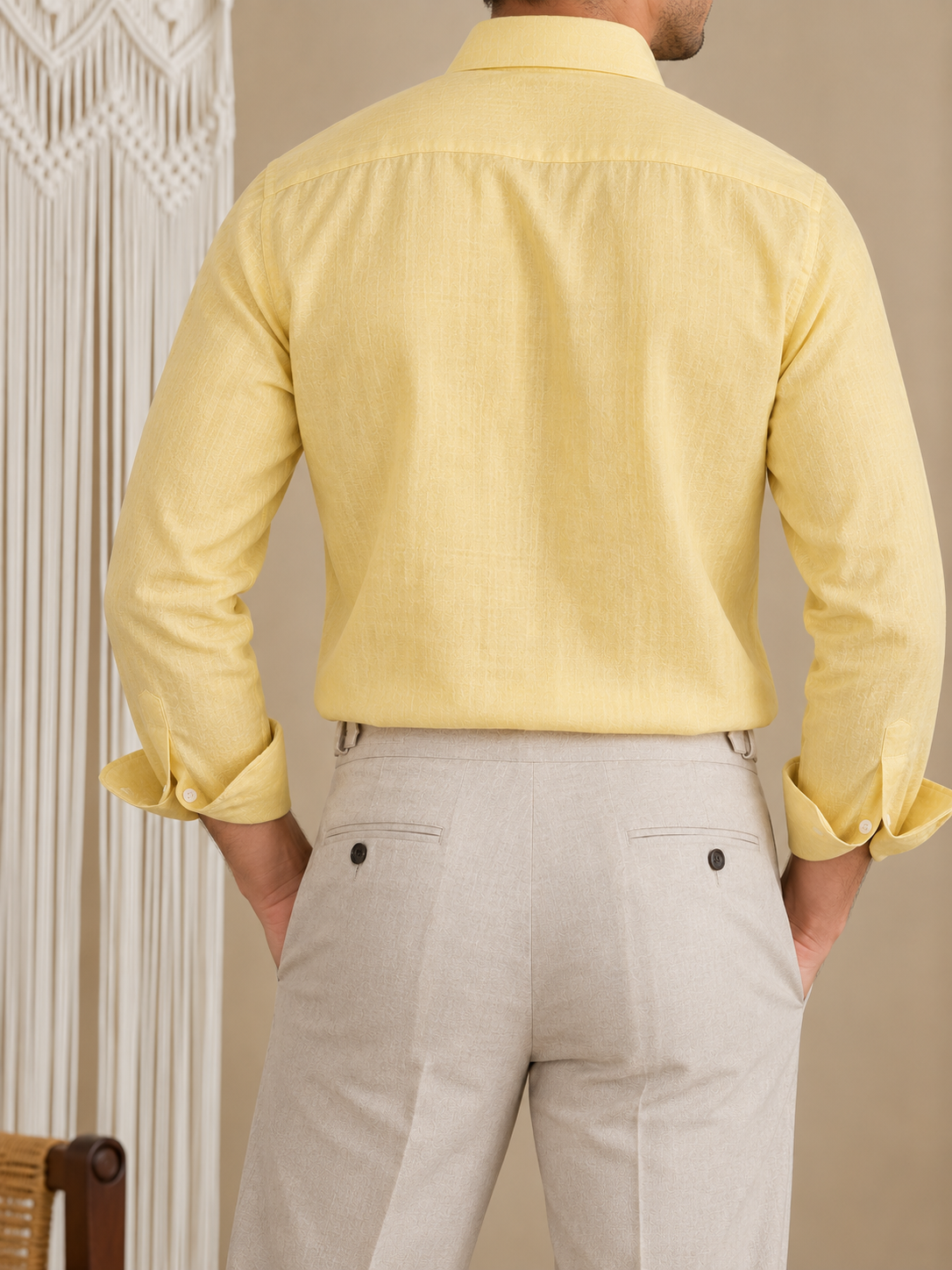 Italian Vega European Linen - One Piece Collar Single Pocket Solid Linen Shirt - 001