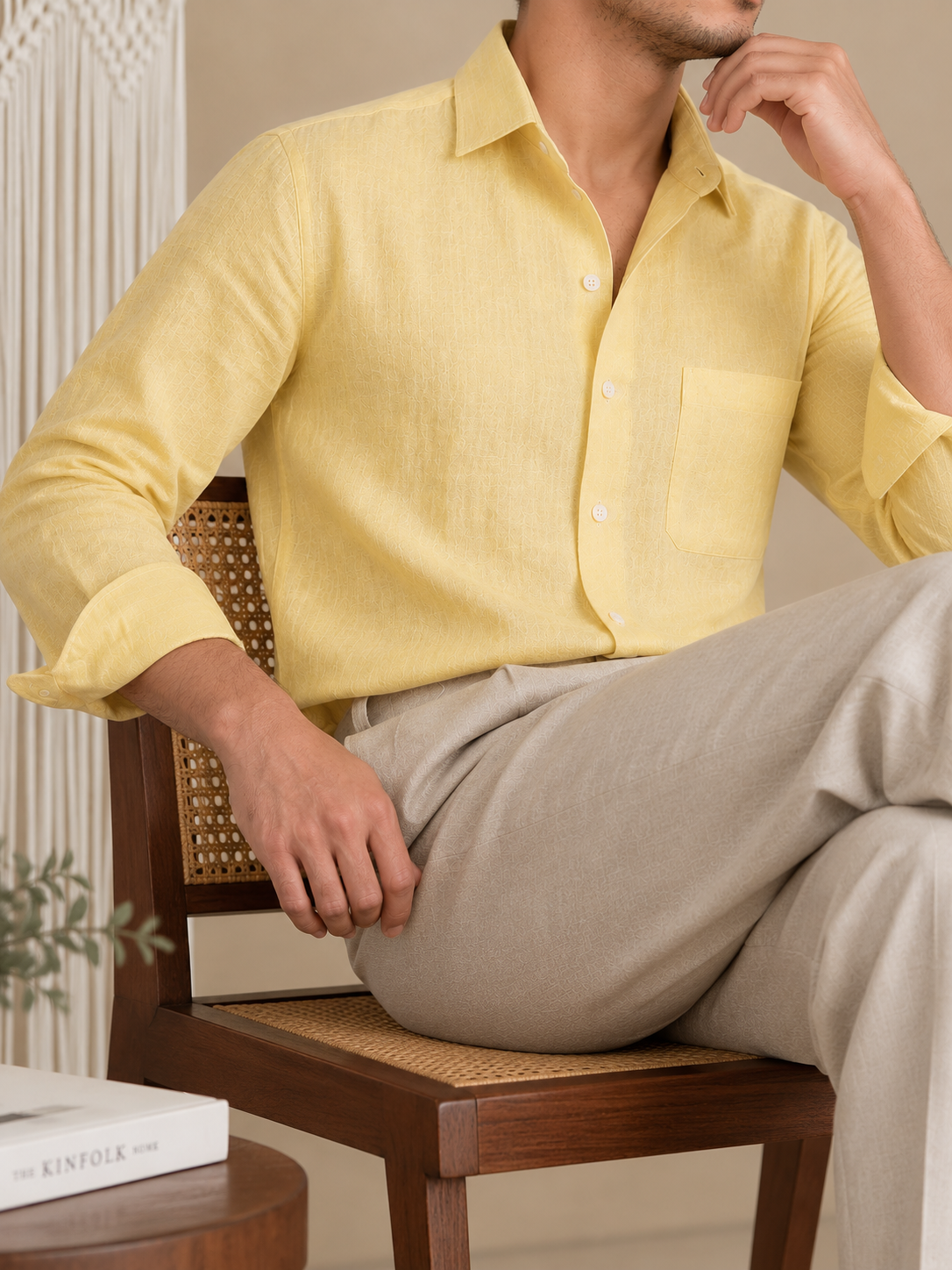 Italian Vega European Linen - One Piece Collar Single Pocket Solid Linen Shirt - 001