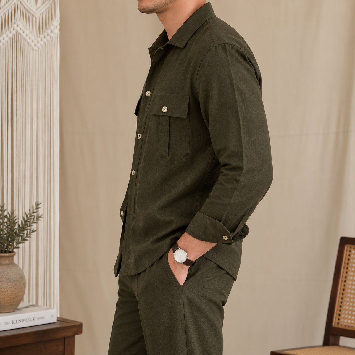 Dual Pocket European Linen Hunting Shirt by Italian Vega - 005