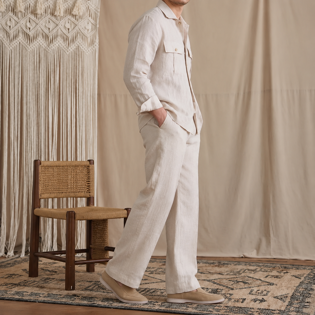 Dual Pocket European Linen Hunting Shirt by Italian Vega - 005