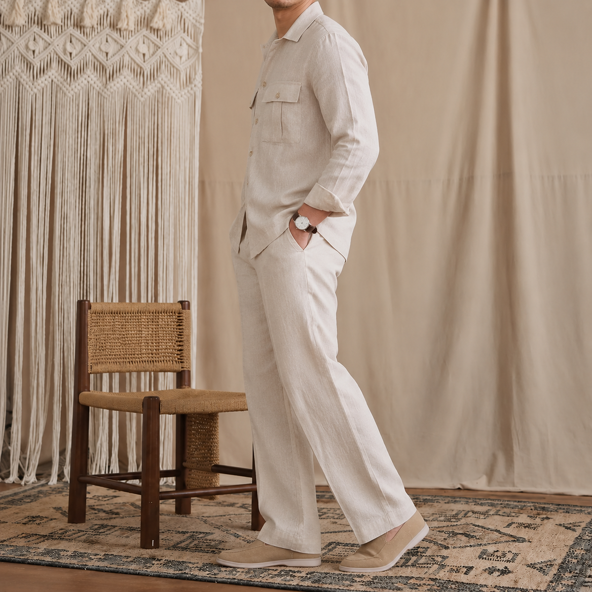 Dual Pocket European Linen Hunting Shirt by Italian Vega - 005