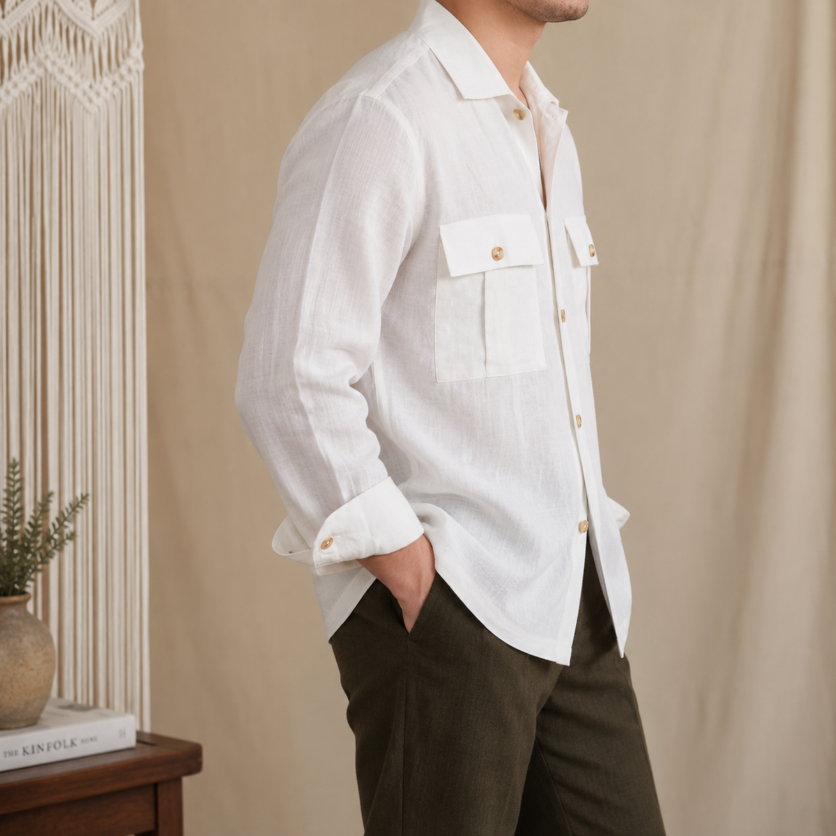 Dual Pocket European Linen Hunting Shirt by Italian Vega - 005