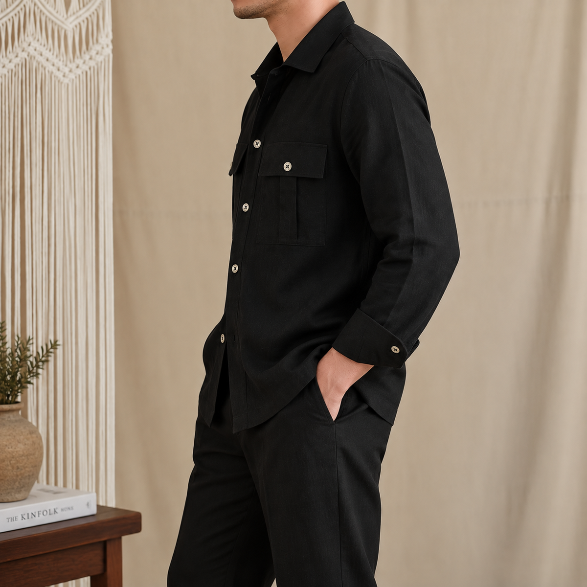 Dual Pocket European Linen Hunting Shirt by Italian Vega - 005