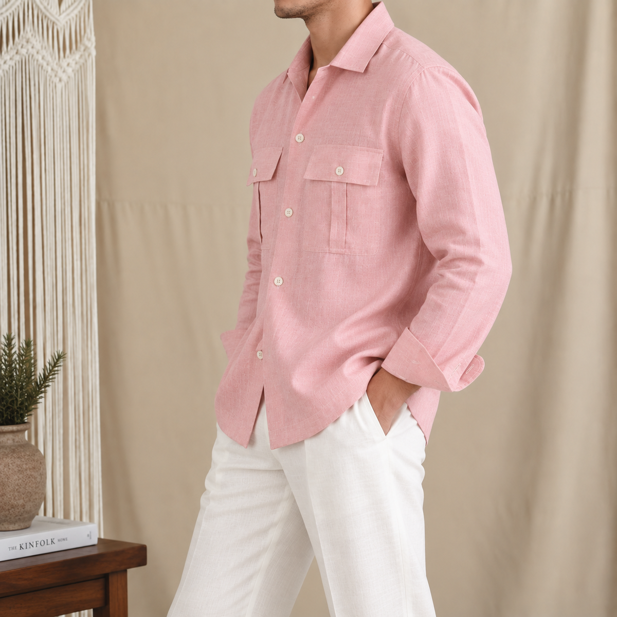 Dual Pocket European Linen Hunting Shirt by Italian Vega - 005
