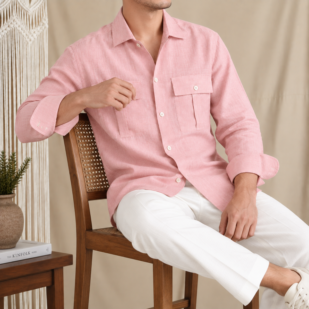 Dual Pocket European Linen Hunting Shirt by Italian Vega - 005