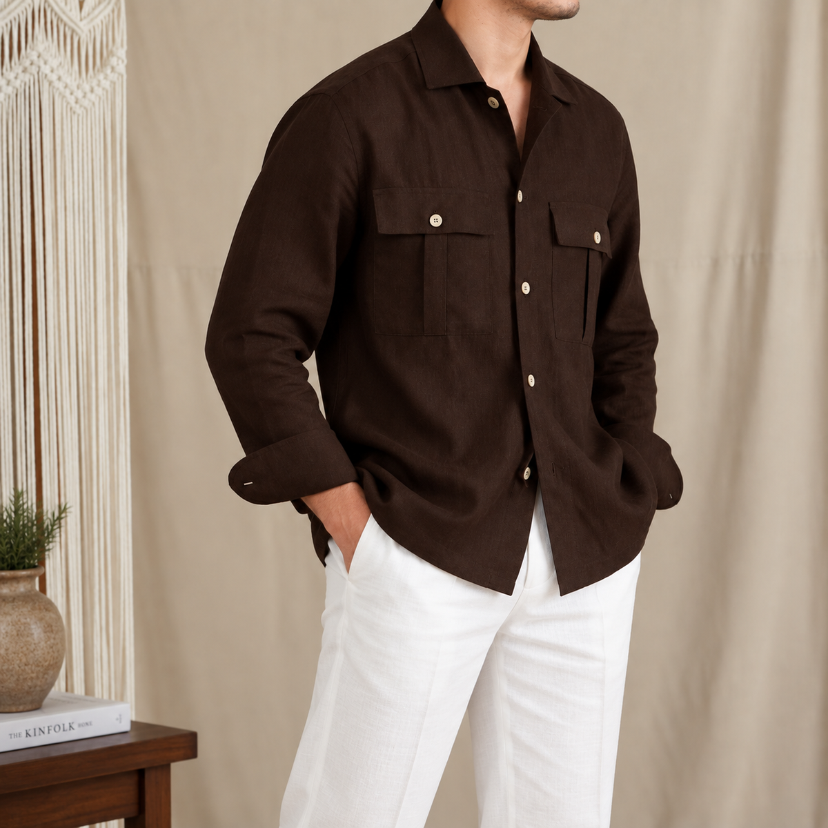 Dual Pocket European Linen Hunting Shirt by Italian Vega - 005