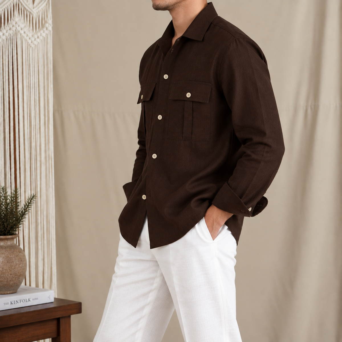 Dual Pocket European Linen Hunting Shirt by Italian Vega - 005