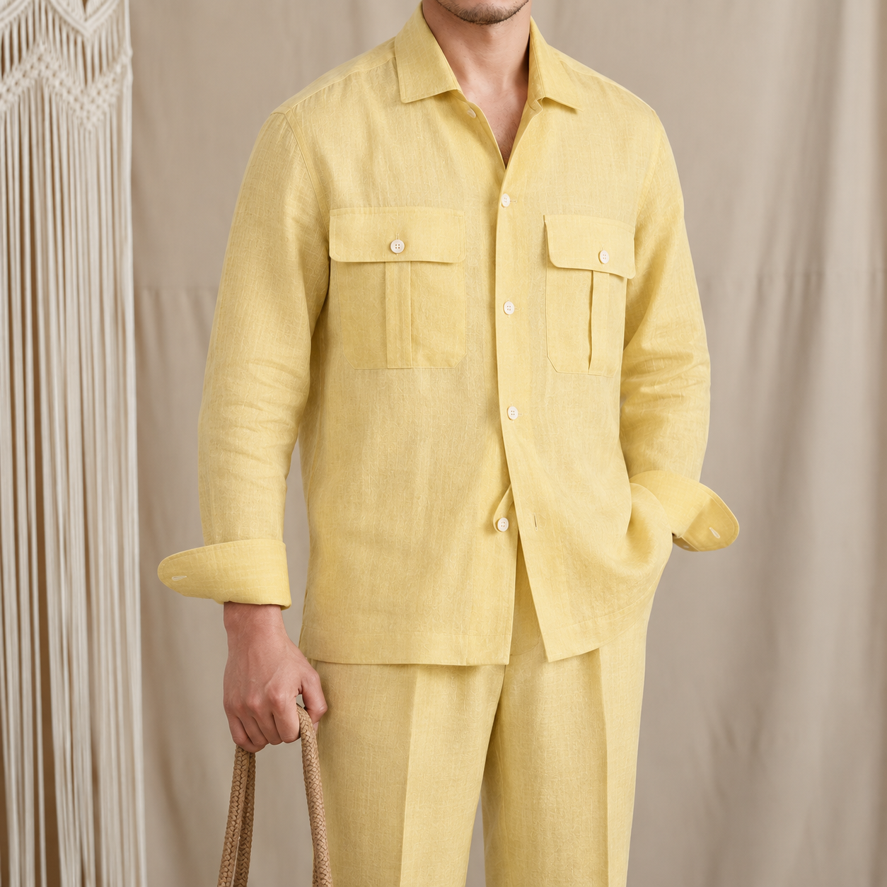 Dual Pocket European Linen Hunting Shirt by Italian Vega - 005