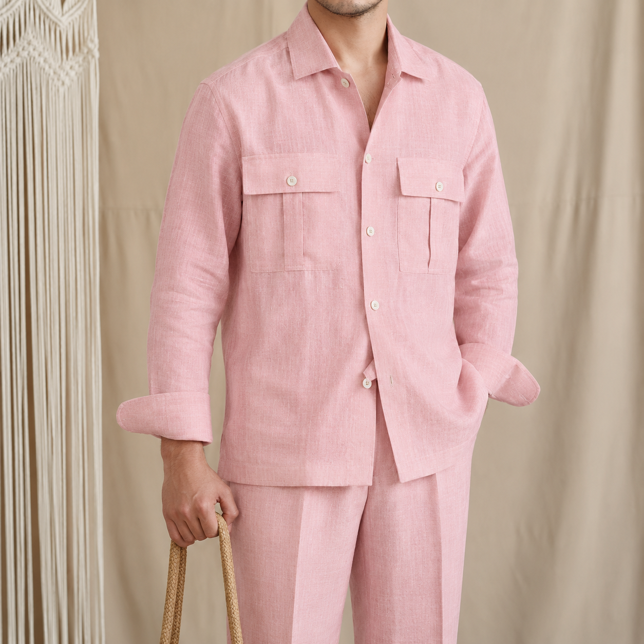 Dual Pocket European Linen Hunting Shirt by Italian Vega - 005