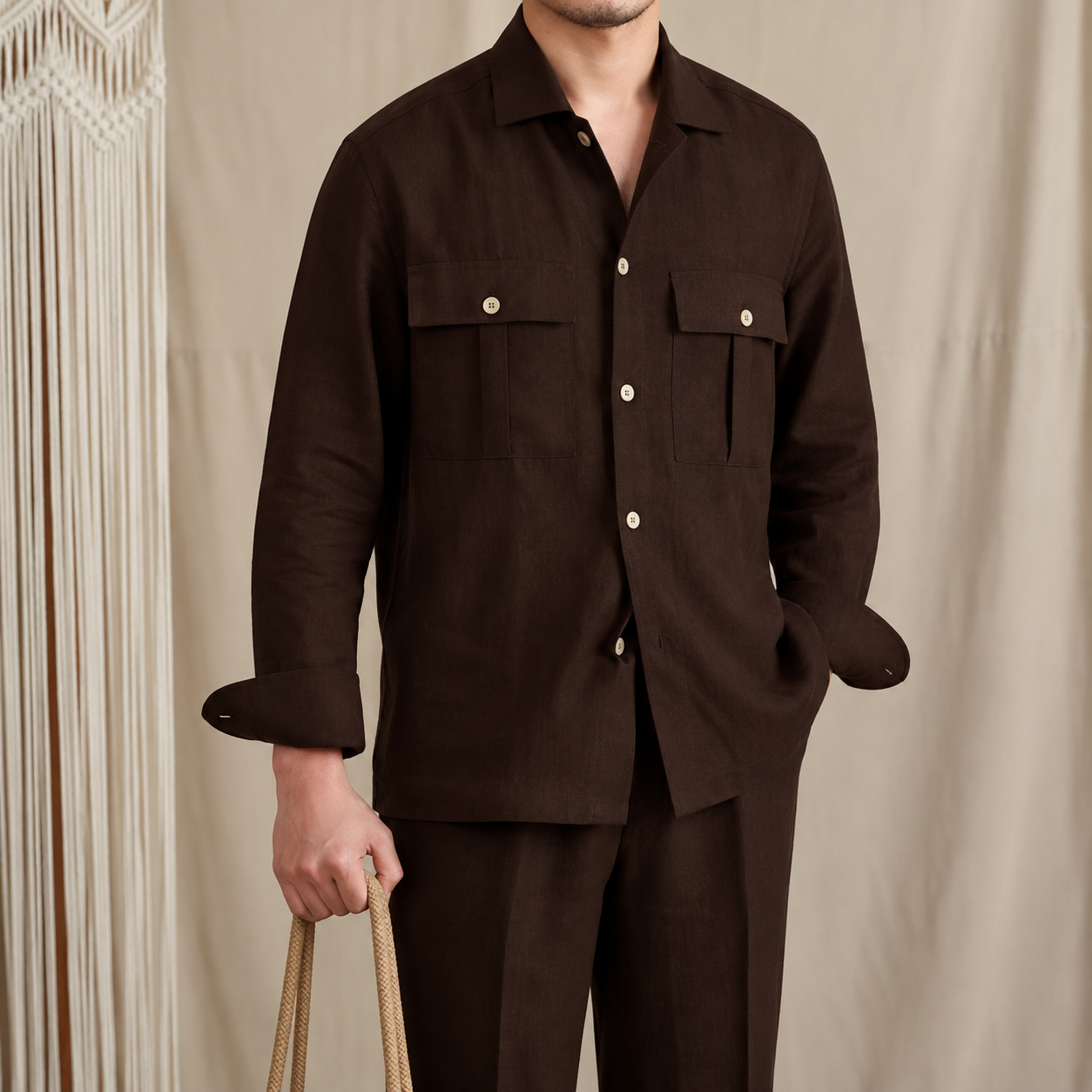 Dual Pocket European Linen Hunting Shirt by Italian Vega - 005