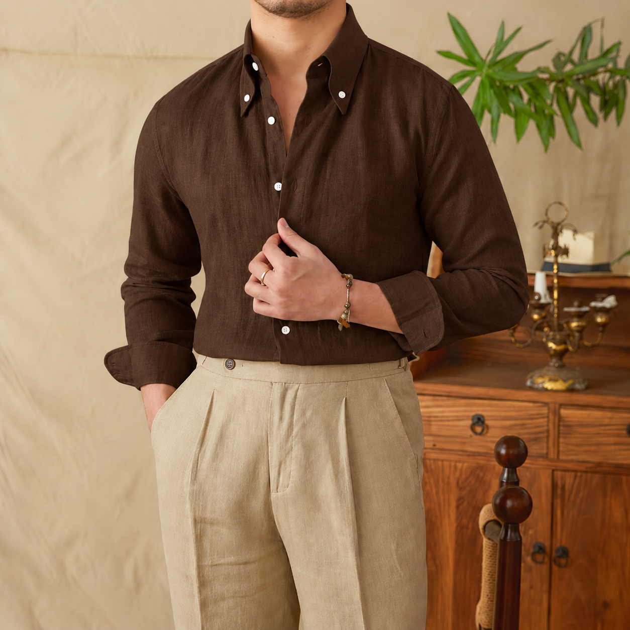 European Linen Button Down Shirt by Italian Vega - 023