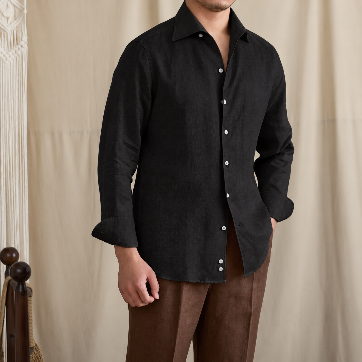 Italian Vega - One Pice Cut Away Collar European Linen Shirt - 004