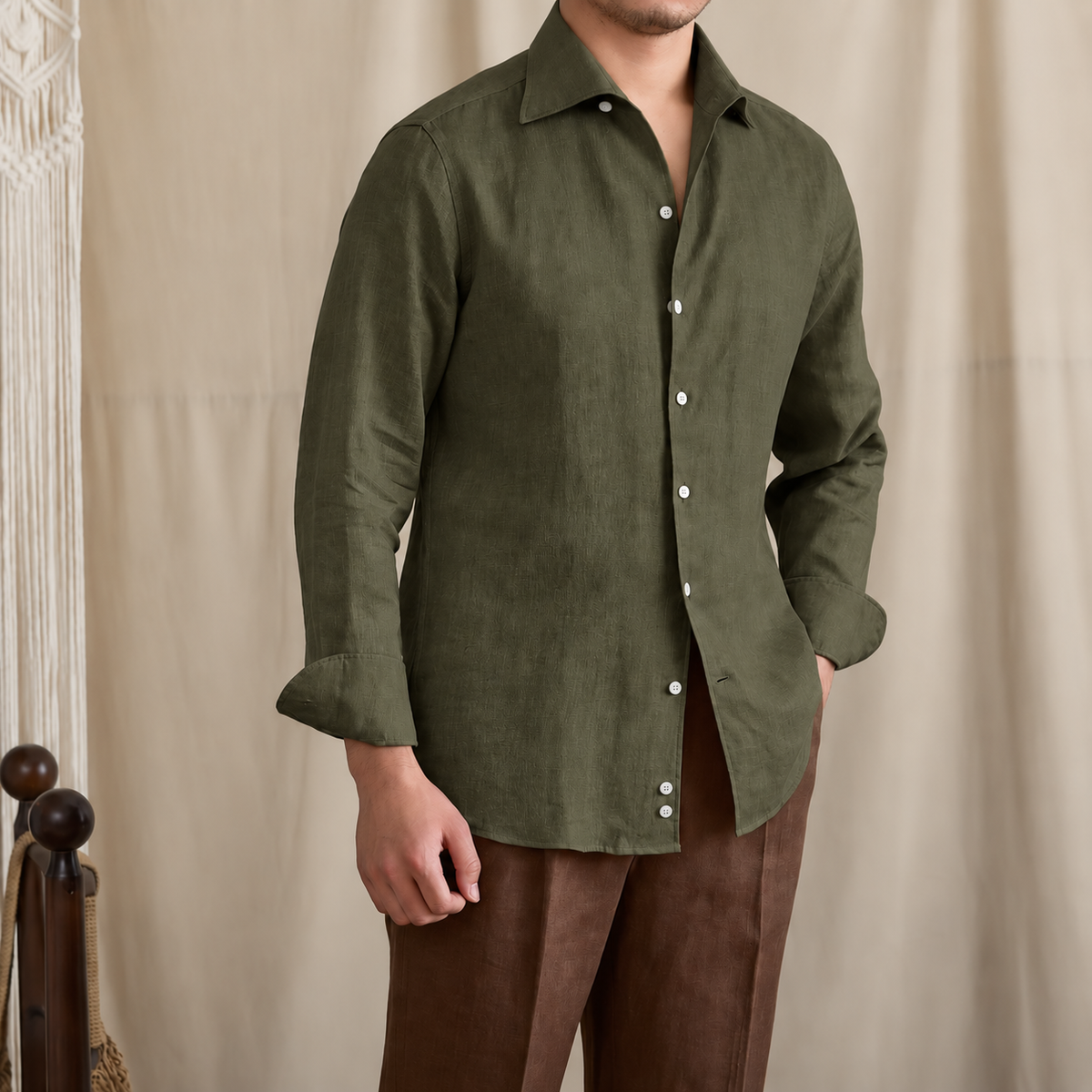 Italian Vega - One Pice Cut Away Collar European Linen Shirt - 004