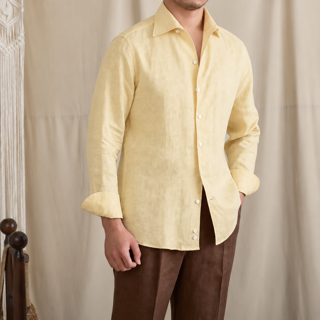 Italian Vega - One Pice Cut Away Collar European Linen Shirt - 004
