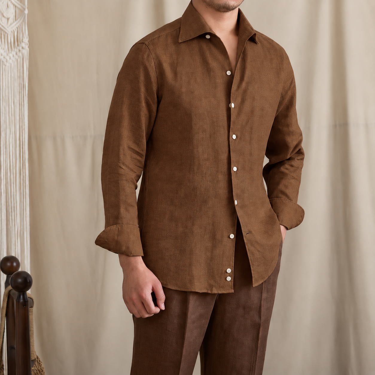 Italian Vega - One Pice Cut Away Collar European Linen Shirt - 004