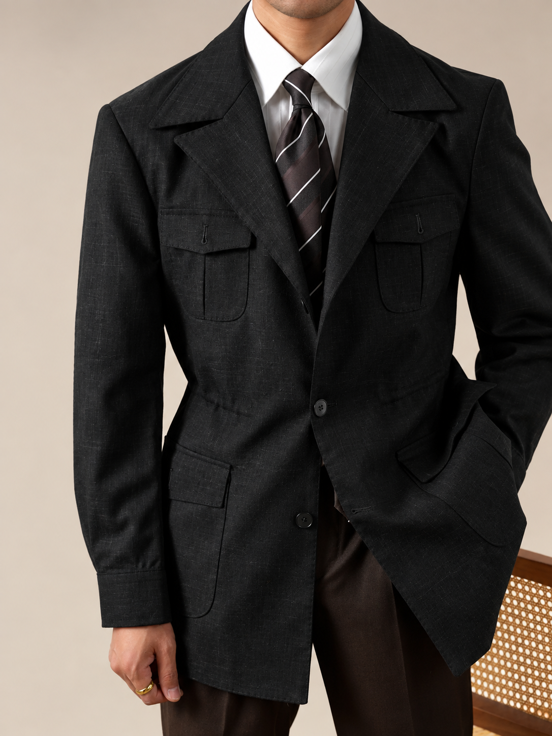 Vintage Linen Safari Jacket — Slim-Fit Jacket by Italian Vega