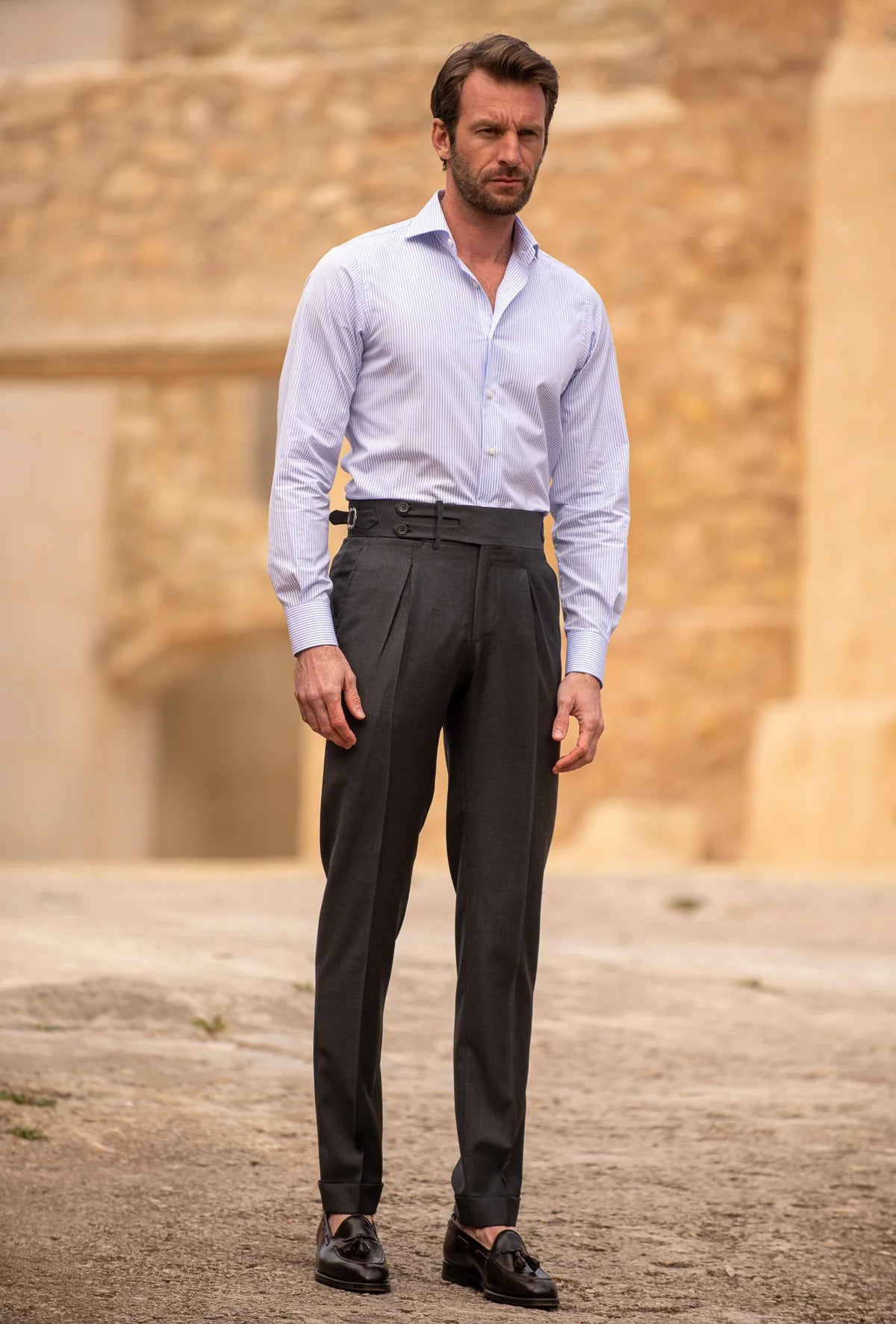 Dark Grey Double Buttoned GURKHA PANTS by ITALIANVEGA™