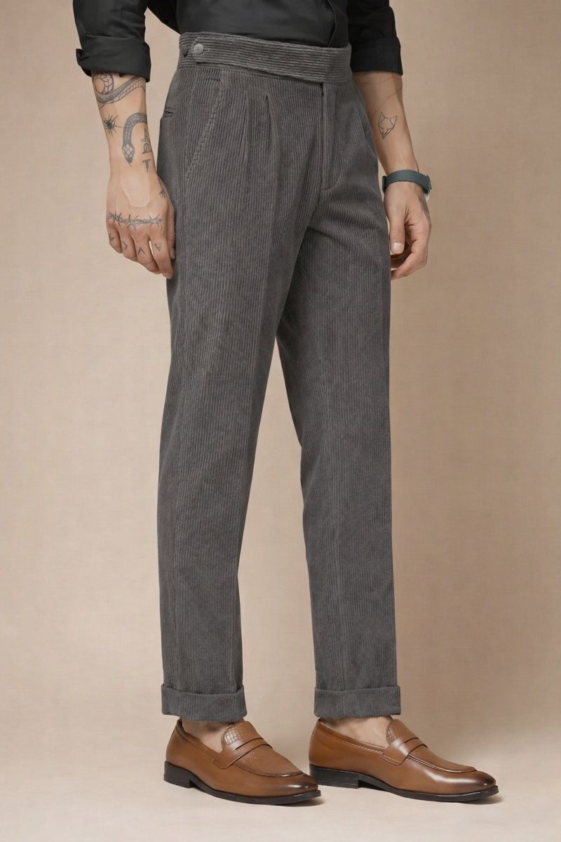 Dark Grey Corduroy Classic Button Gurkha Pants | Boot Cut Fit by ITALIAN VEGA®