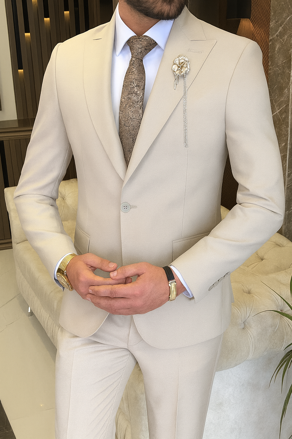Beige Single Breasted 3 Piece Suit by Italian Vega®
