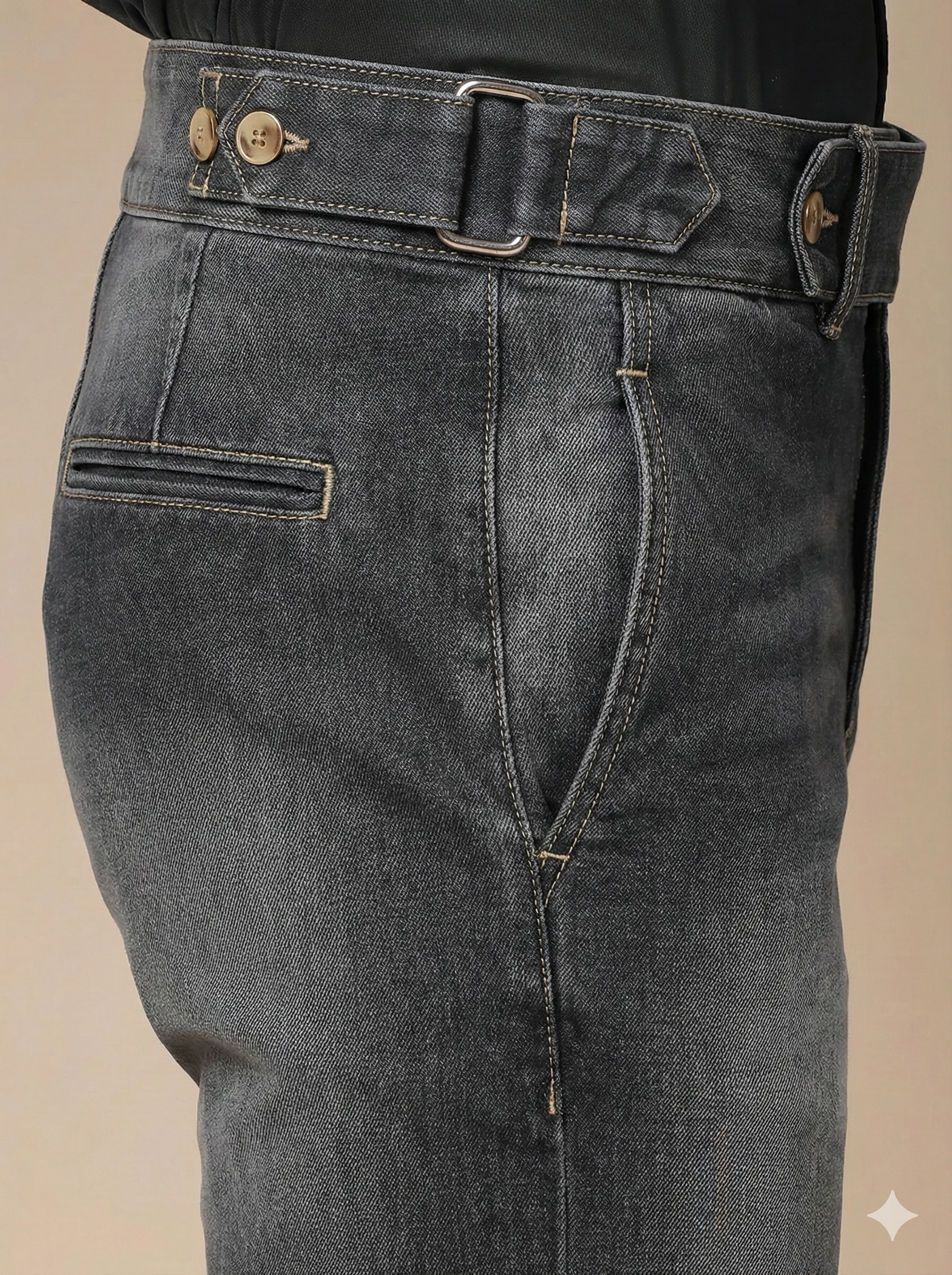 Anthracite Denim Oxford Gurkha Trouser Pants | Boot Cut Fit by Italian Vega®