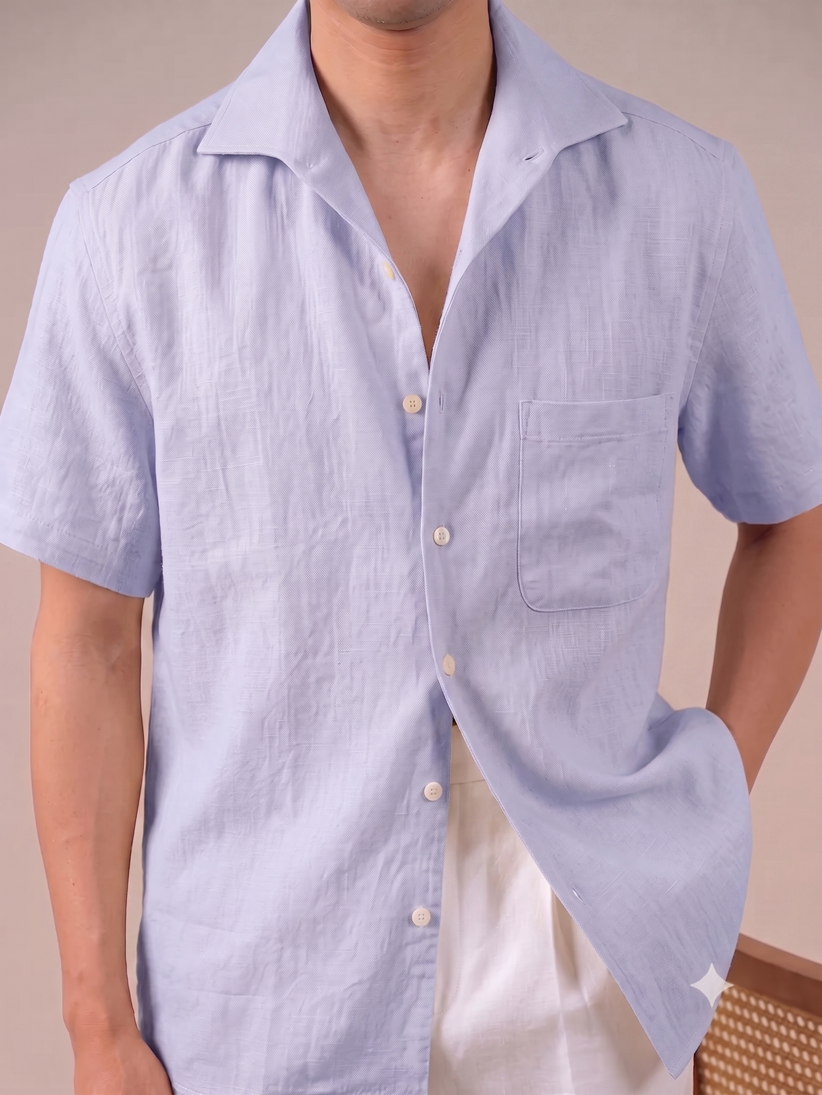 Italian Vega Crumpled Linen - Cut Away Collar Half Sleeve Linen Shirt - 007