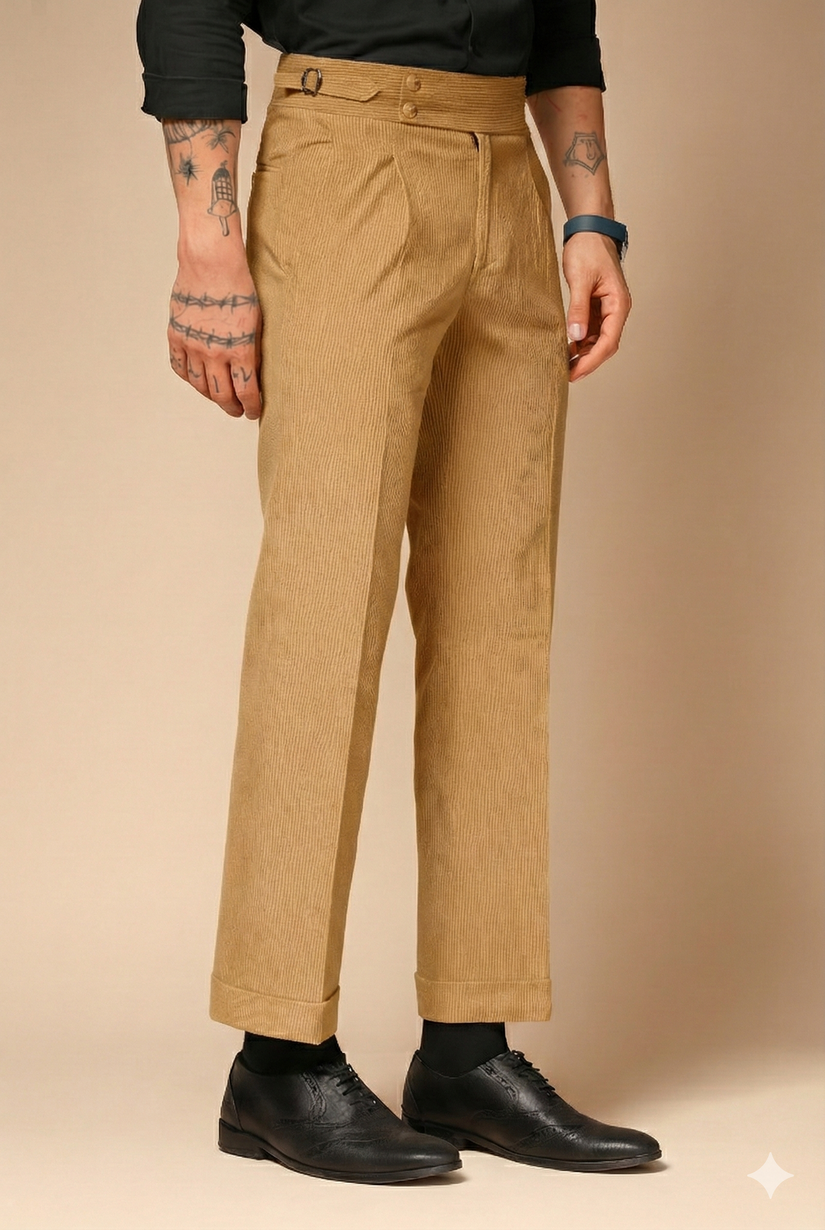 Khakhi Corduroy Signature Buttoned Gurkha Pants | Boot Cut Fit by ITALIAN VEGA®