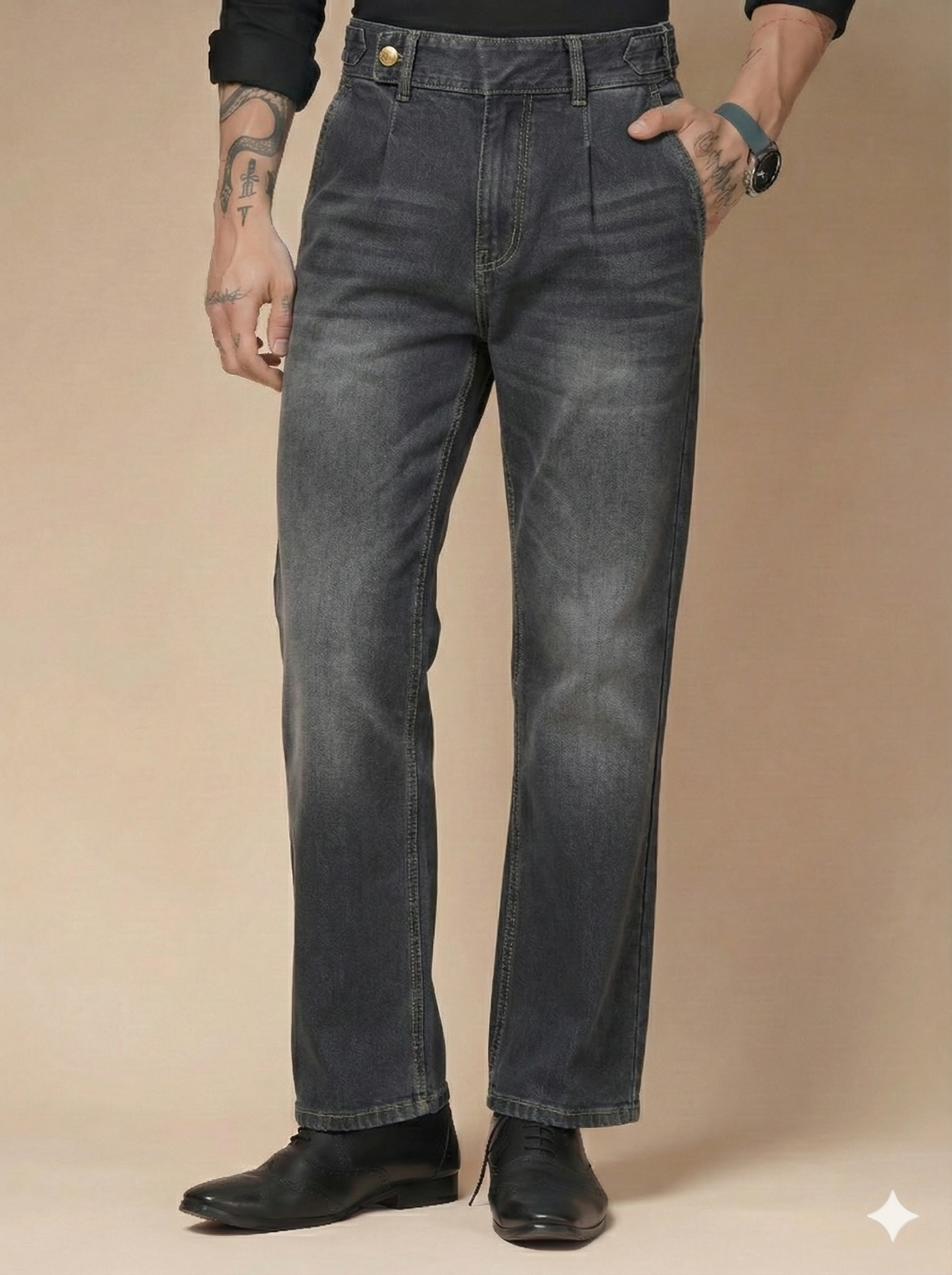 Anthracite Denim Oxford Gurkha Trouser Pants | Boot Cut Fit by Italian Vega®