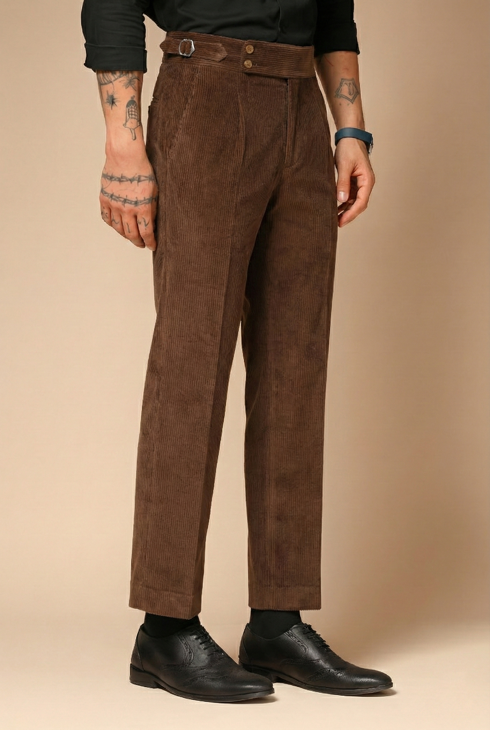 Brown Corduroy Signature Buttoned Gurkha Pants | Boot Cut Fit by ITALIAN VEGA®