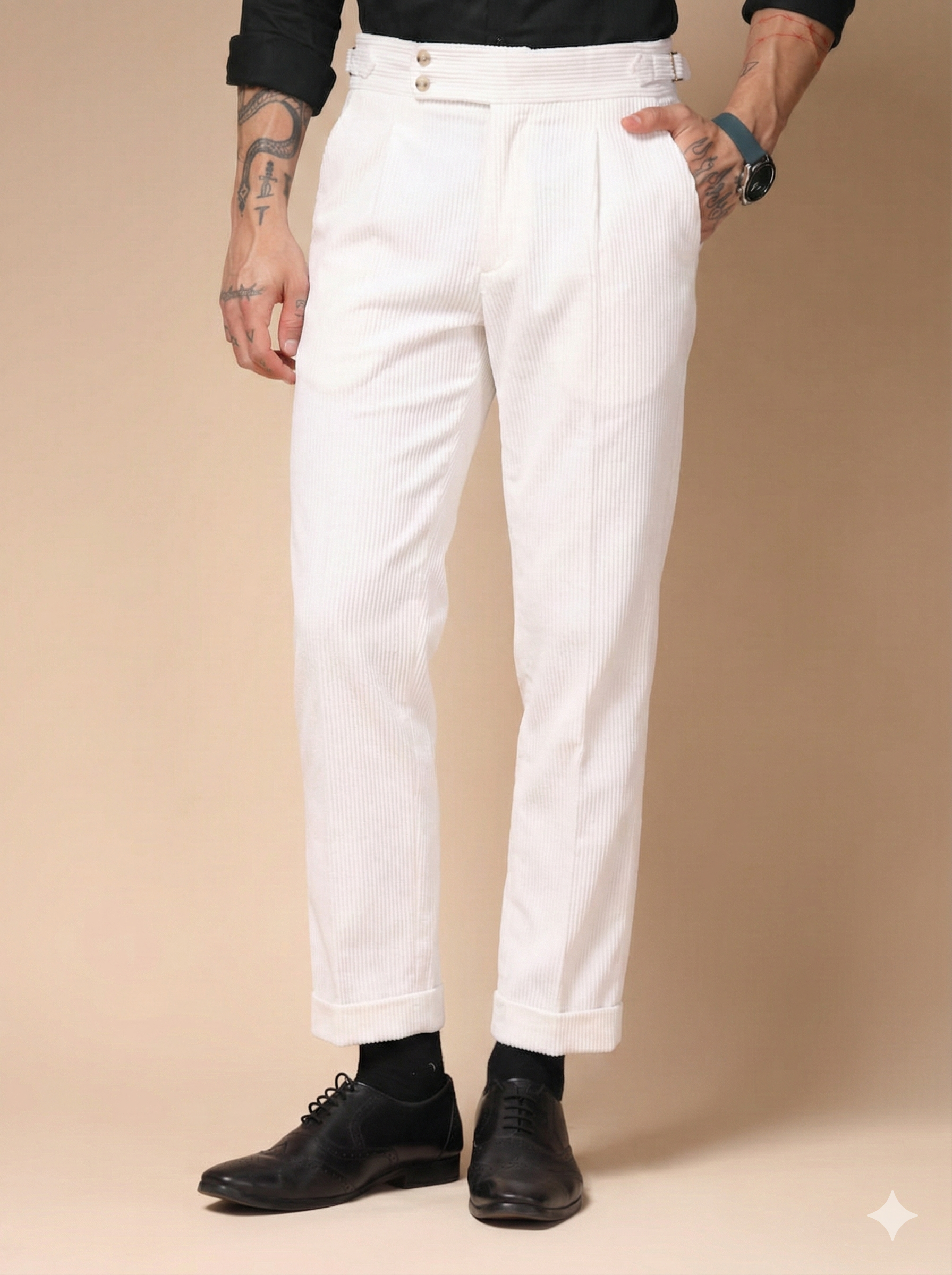 Snow White Corduroy Signature Buttoned Gurkha Pants | Boot Cut Fit by ITALIAN VEGA®
